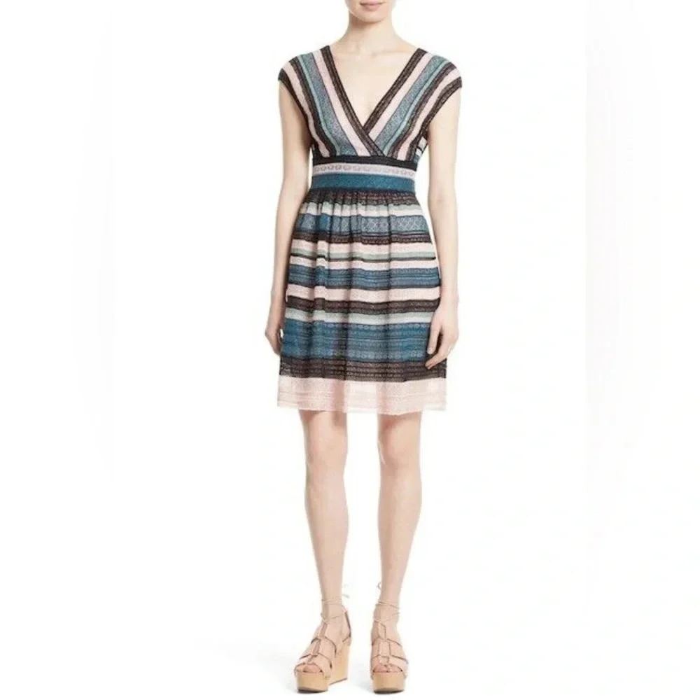 MISSONI Metallic Ribbon Lace Dress in Glitter Pastel Rainbow Size XS